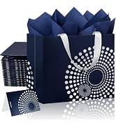 Biotakeware 14 Pack Silver Foil-Stamped Gift Bags with Handles, 13" Medium Non-Crease Paper Bags,...