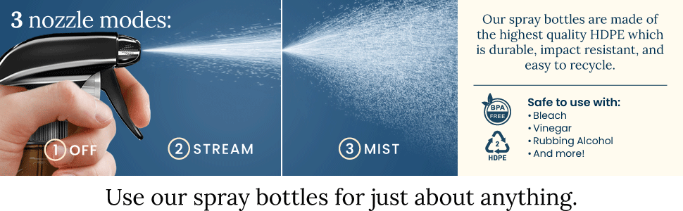 Three nozzle modes: off, stream, and mist!