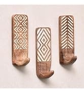 Indian Shelf 3 Hook, 6 Strip Adhesive Decorative No Damage Wood Wall Hooks for Hanging Boho Key W...