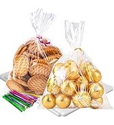 LOKIQNG Cellophane Bags Plastic Treat Bags Clear Cookie Bags Candy Bags with Twist Ties for Party...