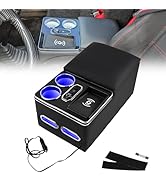 RULLINE Center Console Armrest Organizer with Wireless Charging & Cup Holders, LED Bench Seat Cen...