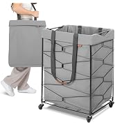 CleverMade Flex Frame Hamper LUXE – 98L Wheeled Laundry Hamper with Removable Liner, Rolling Stee...