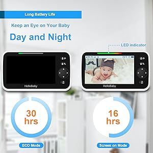 HelloBaby baby monitor long battery life and LED indicator function