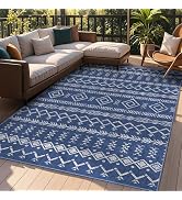 Outdoor Indoor Area Patio Rug Washable Boho Rugs 5x8 ft, Moroccan Geometric Design with Diamond F...