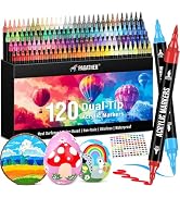 Pagather Acrylic Paint Markers, 120 Colors Dual Tip Fine & Brush Pens Set | For Rocks, Fabric, Wo...