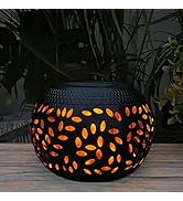 Solar Table Lantern Outdoor Waterproof- Dancing Flickering Flame Solar Powered LED Light,Black Me...