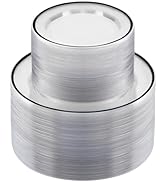 BESTSTAR 200PCS Black and Clear Plastic Plates, Black Disposable Plate Set with 100 Dinner Plate ...
