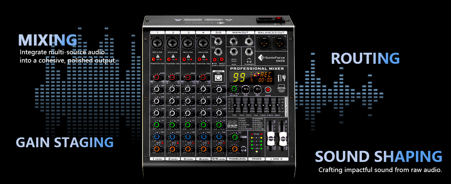 6 channel audio mixer dj mixer audio interface sound board
