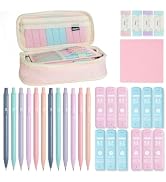 Mechanical Pencil Set with Cute Pencil Case, 12x Pastel Mechanical Pencils 0.5 & 0.7mm with 720x ...