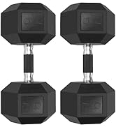 LIFERUN Rubber Grip Dumbbells Rubber Coated Cast Iron, with Anti-Slip Hex Black Dumbbell, Free We...