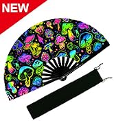 EOSAU UV Glow Large Rave Fan Folding Hand Fans for Line Dancing Portable Handheld Clack Fan for F...