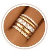 Gold Stackable Rings for Women Non Tarnish 14K Gold Plated Cubic Zirconia Stacking Chunky Eternit...