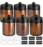 Amolliar Amber Glass Qtip Holder, Apothecary Jars with Matte Black Metal Lid & Stickers-Bathroom ...