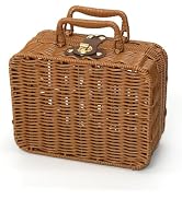Mini Wicker Picnic Basket, Decorative Prop Suitcase Vintage Storage Hamper Makeup Organizer, 8.67...
