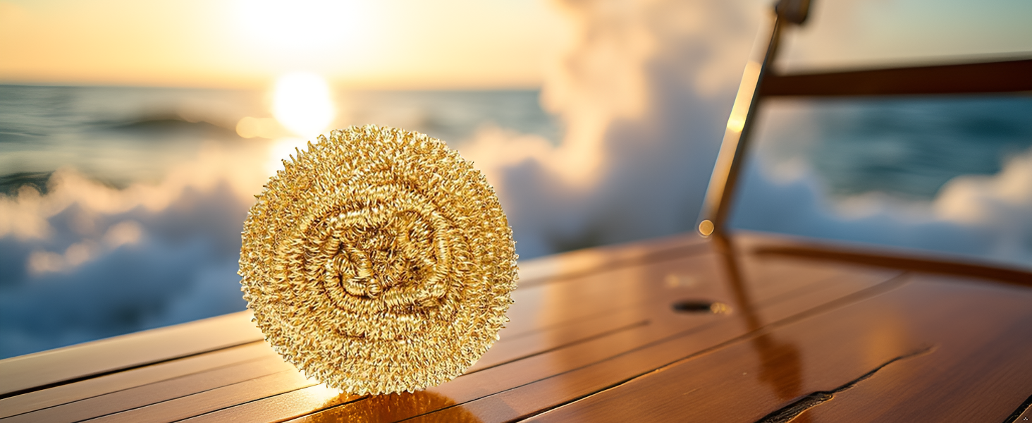 A serene ocean view with a product on a wooden dock.