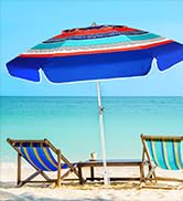 AMMSUN 7ft Beach Umbrella with Sand Anchor Portable Outdoor Patio Sun Shelter UV 50+