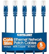 Intellinet Slim Cat6 Ethernet Network Patch Cable – 5 Pack - 10Gbps & 250MHz, Snagless Boot, 30AW...