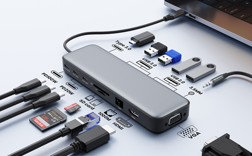 14 IN 1 USB C Docking Station Dual Monitor Multiport USB C Hub for Dell/HP/Lenovo and MacBook