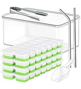 56pcs Ice Cube Tray with Lid and Bin – Stackable 4 Trays Silicone Plastic Freezer Mold, Large Ice...