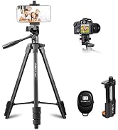 55" Phone Tripod, PHOPIK Aluminum Extendable Tripod Stand with Shutter, Carrying Bag, Compatible ...