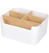 Segarty Desk Storage Box, Divided Bamboo Desktop Organizer, Pencil Holder, Detachable Pen Holder,...