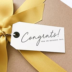 a gift tag with a gift tag that says congratulations