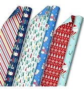Hallmark Reversible Christmas Wrapping Paper for Kids (3 Rolls: 120 Sq. Ft. Total) Snowmen, Strip...