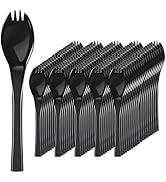 EUSOAR Sporks Disposable, 100pcs 6.7"x1.3" Black Heavy Duty Large Spork Plastic Cutlery, Utensils...