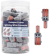 1 in 2 Out Gray Shell Orange Handle 60 BUCYQSIYU 60 Pcs Lever Wire Connectors 3 Port, DIY Splicin...