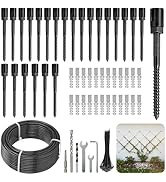 TooTaci Wire Trellis for Climbing Plants Outdoor, 24 Set Black Wall Wire Trellis Kit with 131ft 1...