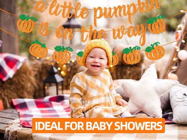 A Little Pumpkin Is On The Way Banner with Pumpkin Garland