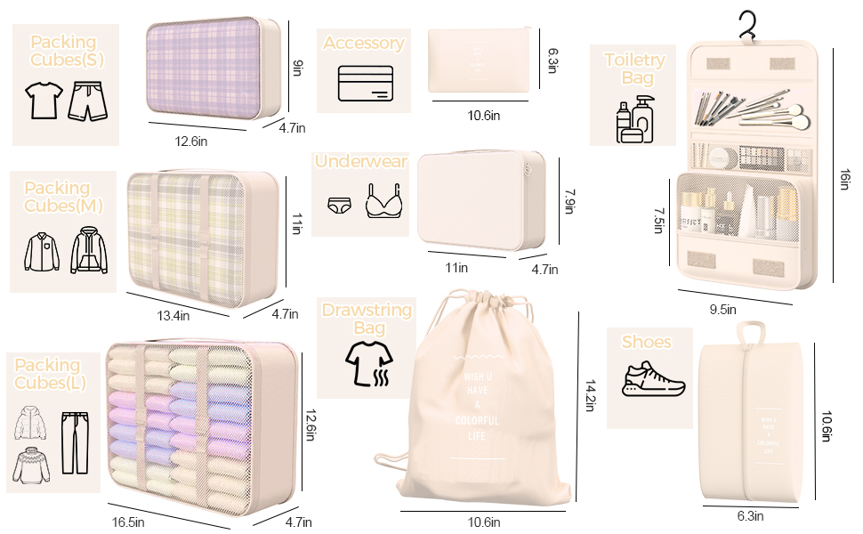 8 Set Packing Cubes Luggage