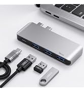 Dual USB C Hub for MacBook Neo Pro Air 100W PD 40Gbps 3 USB 3.0 Ports | Cableless 4-in-1 expansio...