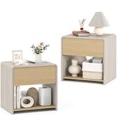 Giantex Modern Nightstand with Drawer Set of 2, Wooden Bedside Table with Storage Open Shelf, Acc...