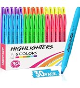 Taja 30 Pack Highlighters Assorted 6 Colors, Chisel Tip Markers with Smooth Quick-Drying Ink, Bro...