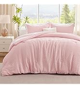 EXQ Home Waffle Comforter Queen Size - Super Soft Embossed Design Comforter Set 3 Pieces, Pink 3D...
