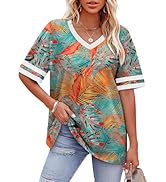 WIHOLL Womens T Shirts Loose Fit Short Sleeve Tees V Neck Color Block Summer Tops 2026 Fashion