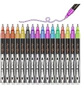 Double Line Markers Outline Pens, Aen Art Squiggles Shimmer Outline Marker Set, 16 Colors Doodle ...