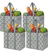 WISELIFE Reusable Grocery Bags 4-Pack Foldable Washable Storage Bins Basket Water Resistant Shopp...