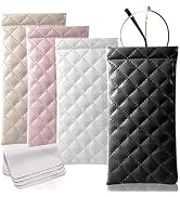 MZYOUHUO 4 Pcs Squeeze Top Sunglass Case with Cleaning Cloth, Soft Leather Eyeglass Case Portable...
