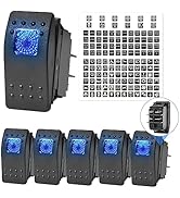 Anina 6PCS Rocker Switches 4Pin SPST 20A/12V 10A/24V ON/Off Set with Night Glow Sticker, Blue LED...