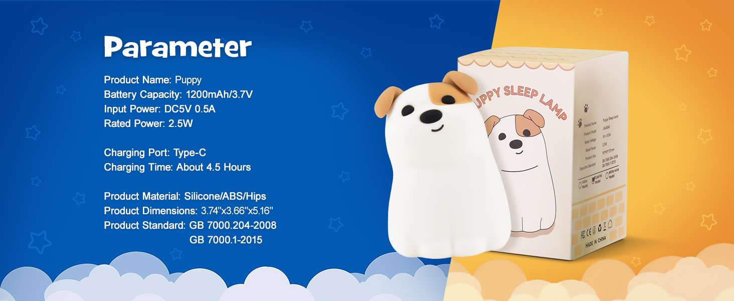 Squishy Puppy Dog Night Light with RGB Mode 3 Brightness