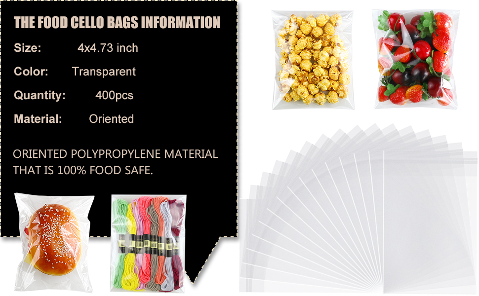 400 Pcs 4"x4.73" Clear Resealable Cellophane Bags Good for Bakery, Candle, Soap, Cookie Poly Bags