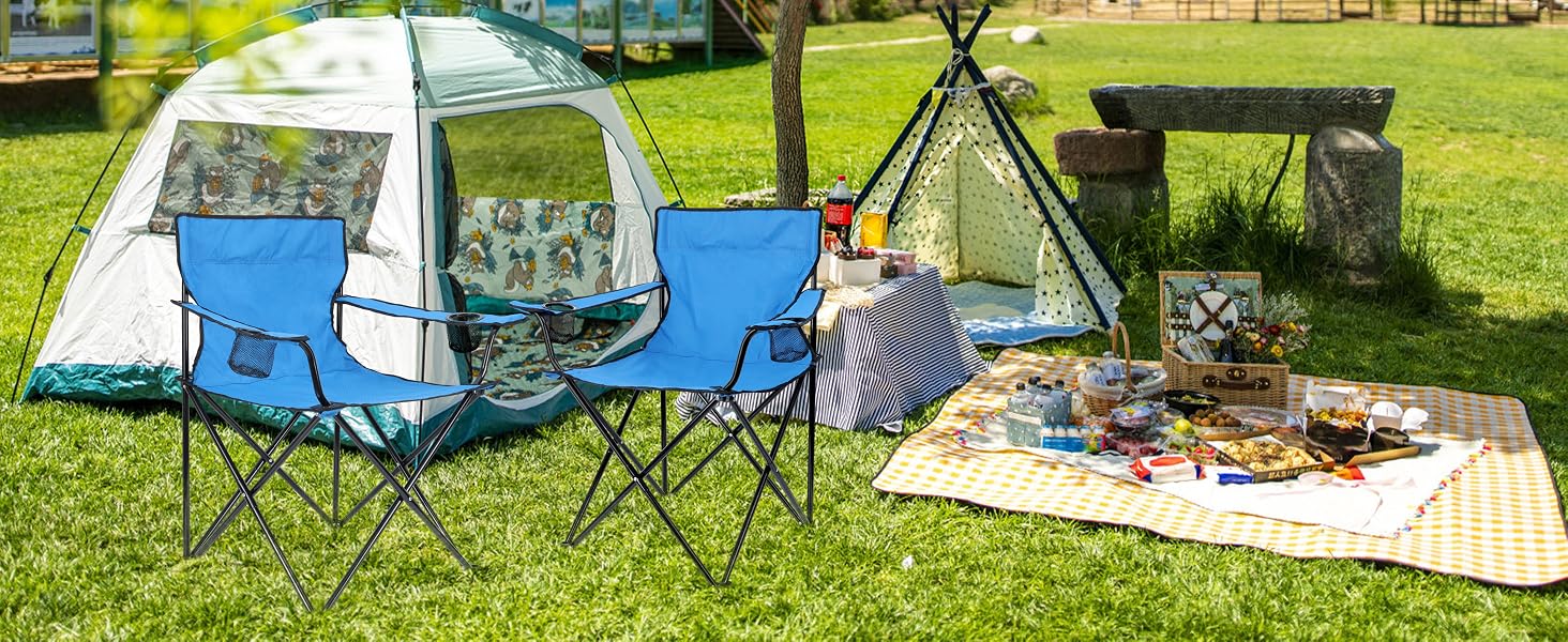HaSteeL black camping chairs with 2 cup holders for any outdoors activities