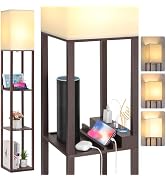 FOLKSMATE Touch Control Shelf LED Floor Lamp with Shelves, Charging USB, Type C Port and Power Ou...
