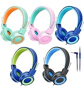 CN-Outlet 5 Pack Kids Headphones Bulk for School Classroom Students Teens Toddler, Wired Adjustab...