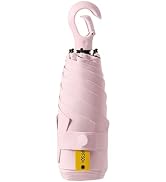 Travebo Mini Compact Folding Travel Umbrella with Carabiner Ring Handle,Fiberglass Ribs,UV Protec...