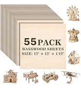 MITINU 55 Pack Basswood Sheets for Crafts,12"x12"x1/12 2mm Thick Plywood Sheets with Smooth Surfa...