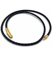 Leporem Women Braided Leather Choker Necklace and Wrap Bracelet 18K Gold Plated Stainless Steel M...