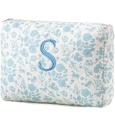 HBselect Initial Makeup Bag, Quilted Makeup Bag, Cotton Large Travel Makeup Bag, Cute Floral Coqu...